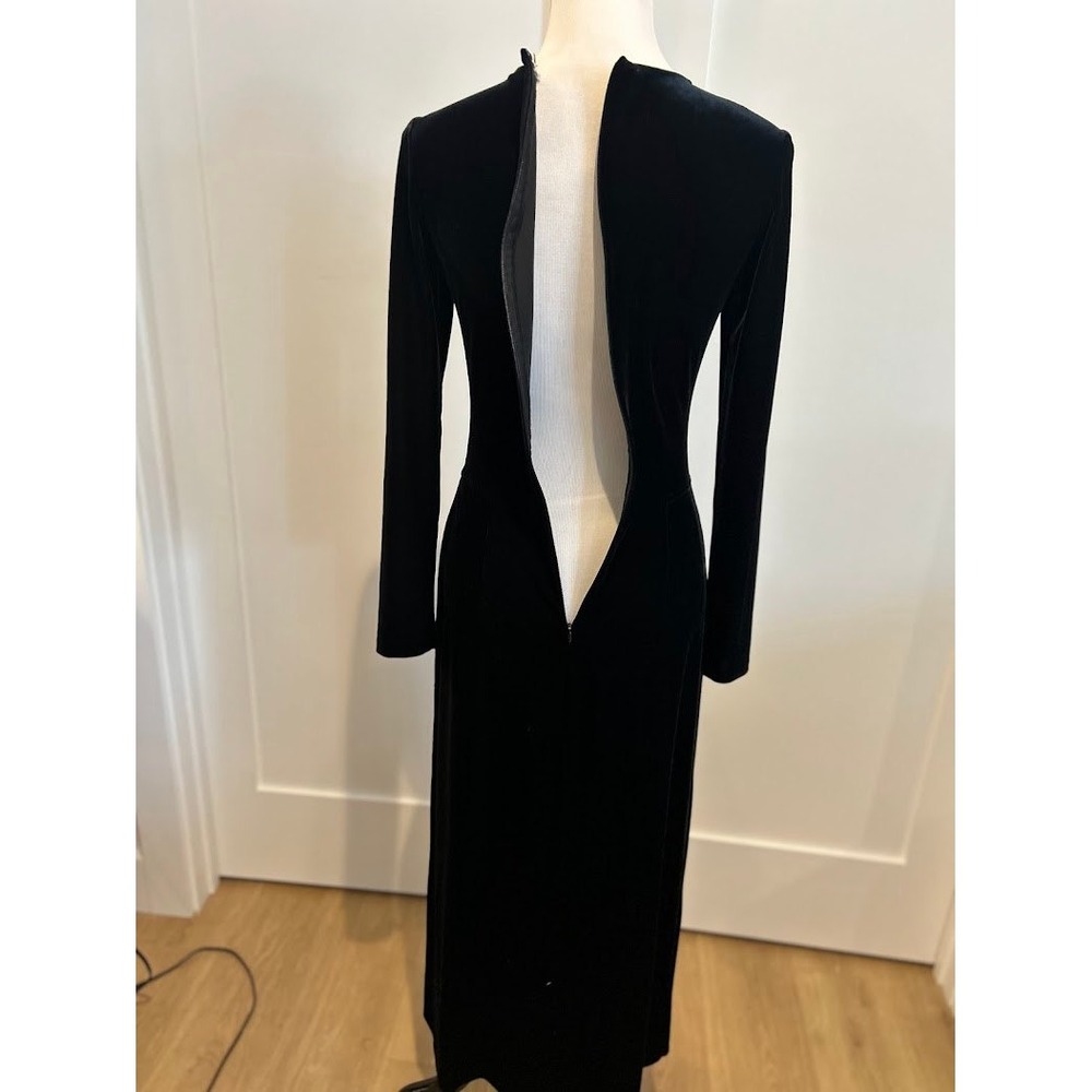 Giorgio Armani Collezioni Black Velvet Maxi Dress Long Sleeve V-Neck Vintage SZ6 - Picture 7 of 8